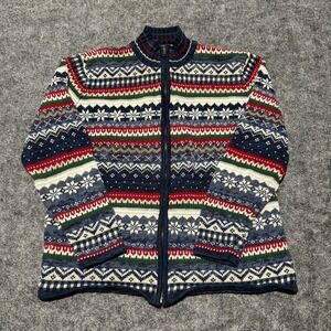 Tiara International Fair Isle Full Zip Sweater Blue Red Green Size Small